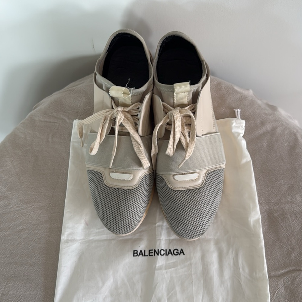 Balenciaga Cream and Gray Race Runner Sneakers - Picture 5 of 6